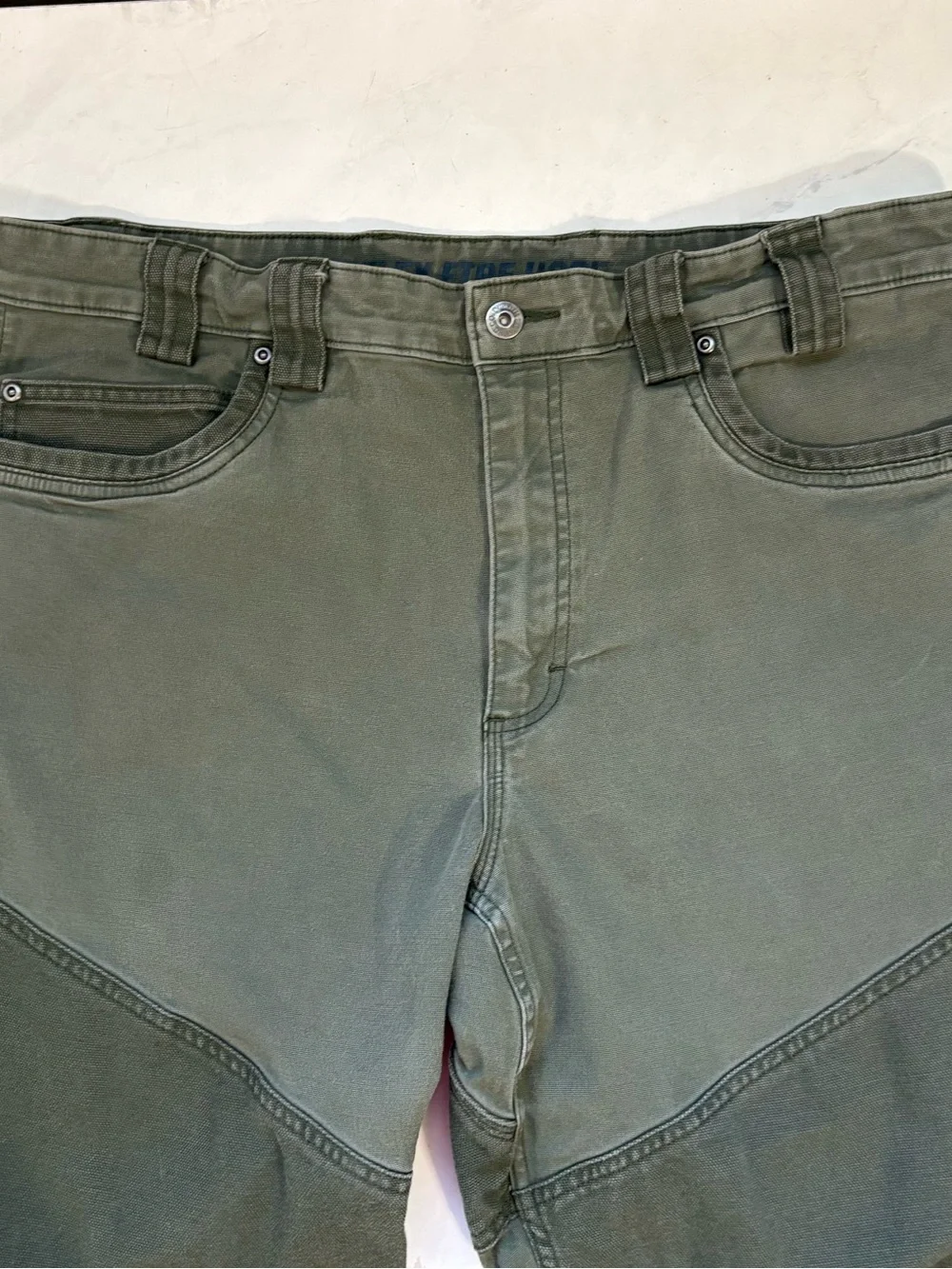 Duluth Trading Co Size 38 Green Flex Fire Hose Canvas Patchwork Jeans Workwear